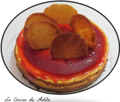 La mejor tarta de queso, con crujientes de naranja