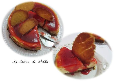 La mejor tarta de queso, con crujientes de naranja