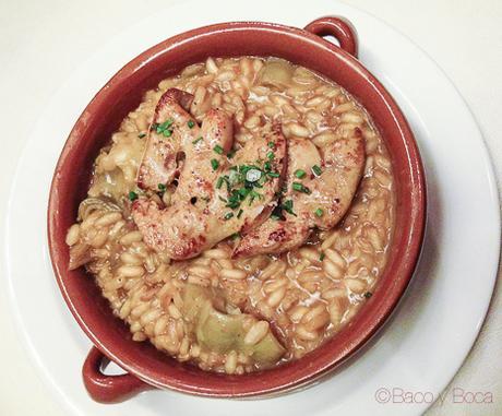 arroz alcachofas y foie en momento afortunado casa conxita baco y boca