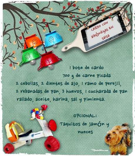 Cardo con albóndigas en salsa etiqueta