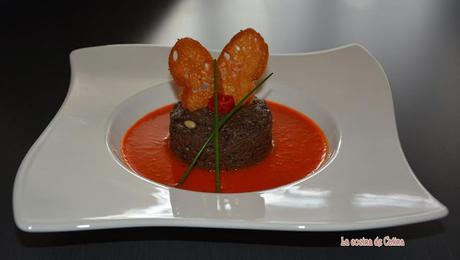 Crema de piquillo y morcilla