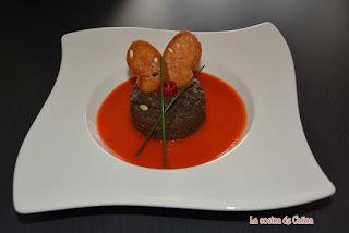 Crema de piquillo y morcilla
