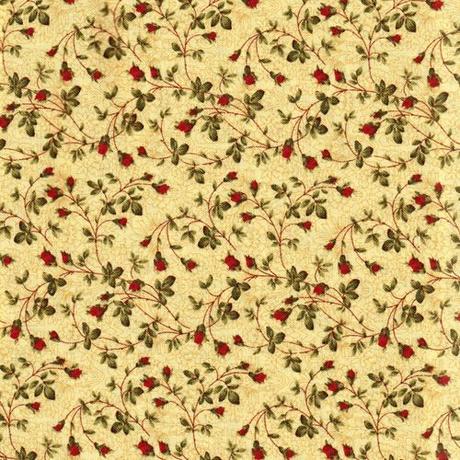 Tela beige pequeñas rosas rojas by 3 Sisters for moda