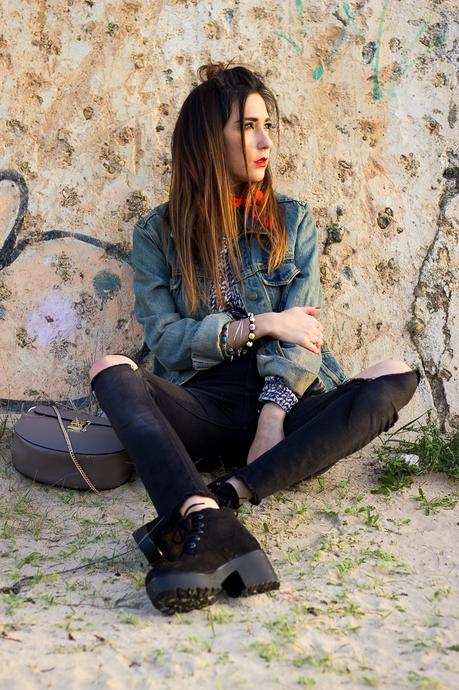 casual look with denim jacket