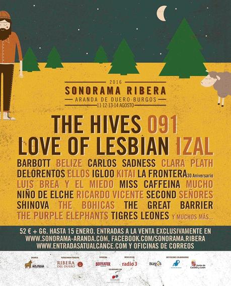 Artista para el Sonorama Ribera 2016: Love of Lesbian, Carlos Sadness, Izal, The Hives, 091 y más