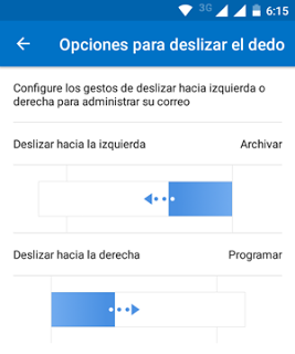 Configurar acciones para deslizar dedo en Outlook Mail Movil