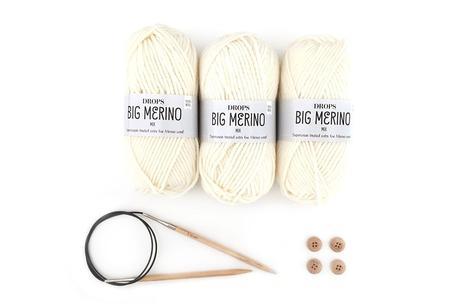 Lanas, botones y agujas circulares para tejer el Jersey de bebé de punto bobo - Natural Baby