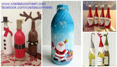 Cómo decorar de manera  fácil botellas para navidad
