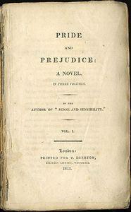 Primera página del primer volumen de la primera edición de Orgullo y prejuicio, 1813