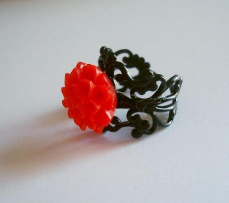 ANILLO ART DECO NEGRO Y ROJO