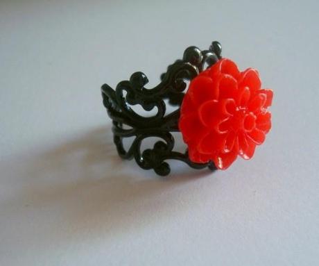 ANILLO ART DECO NEGRO Y ROJO