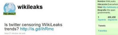 Puesta en duda credibilidad de Twitter ante censura a WikiLeaks