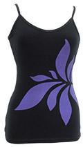Squeezed Yoga Camisole (Hidden Support) in Black with Large Lotus Flower Print - New Longer Length!