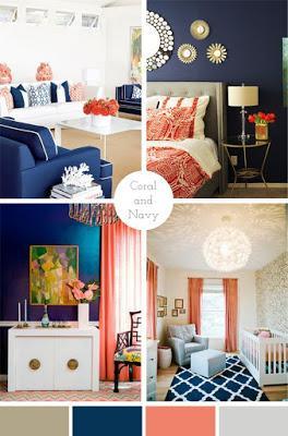 Home Decor Color Palette - Coral & Navy - Paleta de Color para Decorar el Hogar.