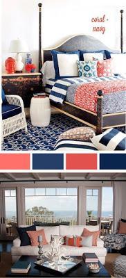 Home Decor Color Palette - Coral & Navy - Paleta de Color para Decorar el Hogar.