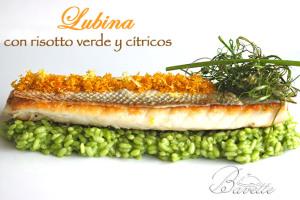 Lubina con risotto verde y cítricos