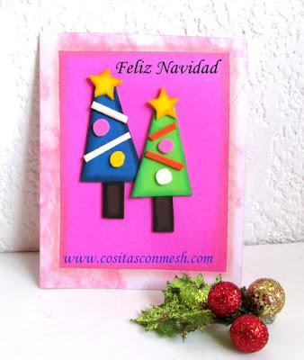 Cómo hacer una tarjeta navideña con arbolitos en foami - Paperblog