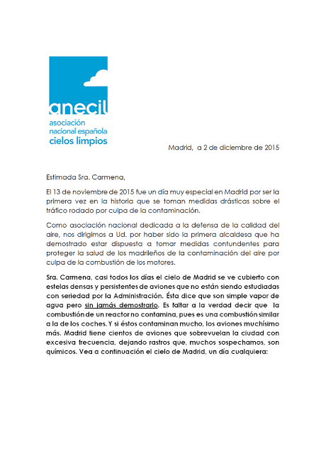 CArta Abierta a Manuela CArmena: POSIBLE CAUSA DE CONTAMINACIÓN ATMOSFÉRICA