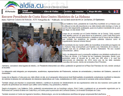 En portadas arribo a Cuba del presidente de Costa Rica