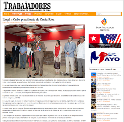 En portadas arribo a Cuba del presidente de Costa Rica