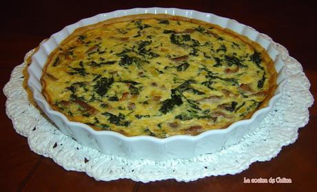 Quiché de queso, secreto ibérico y espinacas