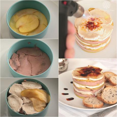 MILHOJA DE FOIE, MANZANA Y QUESO DE CABRA