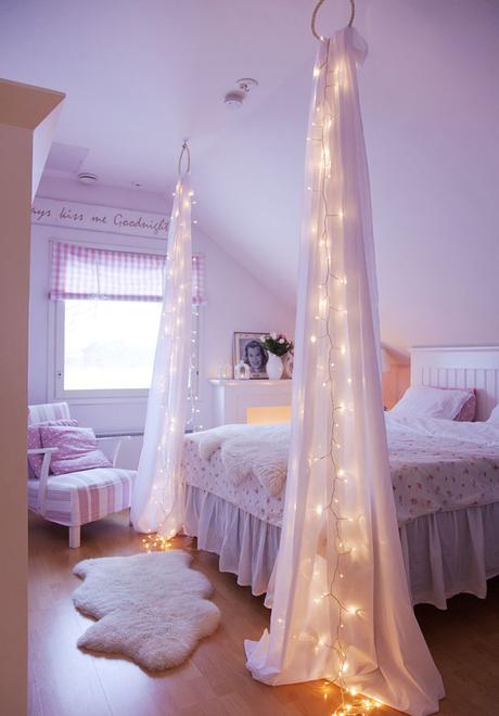 Habitacón cortinas con luces