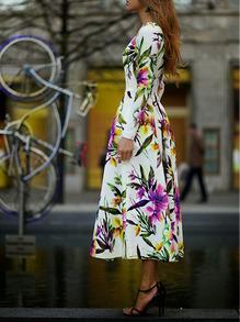Vestido manga larga flores -blanco