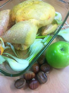 Pollo De Corral Con Castañas, Manzana Y Orejones Al Oporto