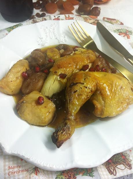 Pollo De Corral Con Castañas, Manzana Y Orejones Al Oporto