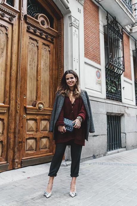 Burgundy_Cardigan-Oversize-Grey_Blazer-Grey_trousers-Isabel_Marant-Shoes-Chanel_Vintage_Bag-Lace_Bra-Layering_Necklaces-Maria_Pascual-Collage_Vintage-Outfit-Street_Style-10