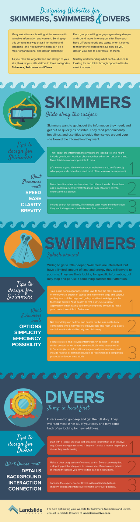 Skimmers, swimmers y divers