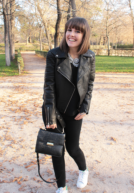 Black biker + White Sneakers