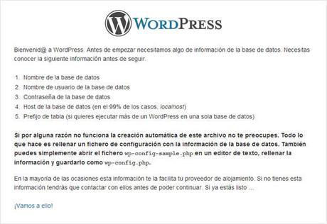 Mensaje de bienvenida de WordPress