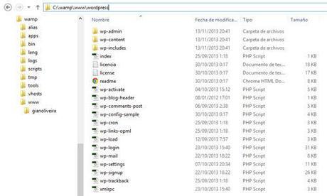 Archivos de WordPress en el servidor local