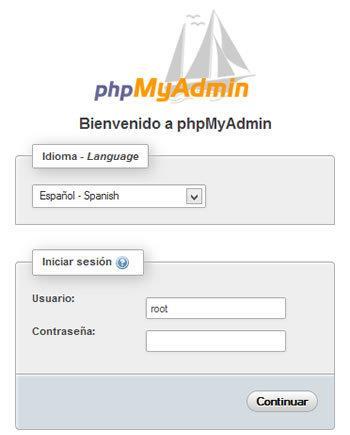Introduccir datos de acceso a phpMyAdmin
