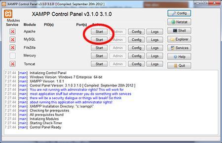 Panel de control de xampp