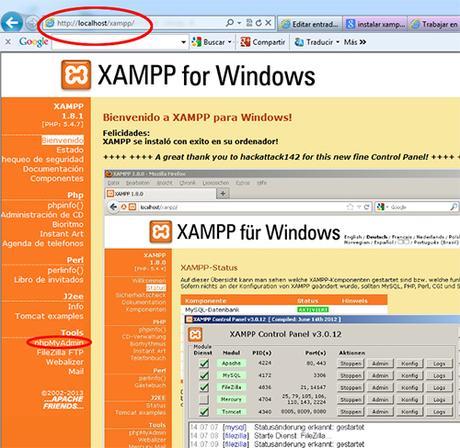 Menú de Xampp