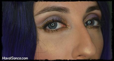 Maquillaje Festivo: Sombra Kitten de Wet N Wild - Violeta y Dorado con Glitter/ Holiday Makeup: Wet N Wild Kitten Eyeshadow - Violet and Gold with Glitter