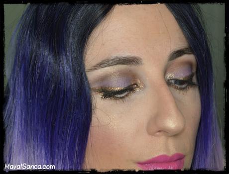 Maquillaje Festivo: Sombra Kitten de Wet N Wild - Violeta y Dorado con Glitter/ Holiday Makeup: Wet N Wild Kitten Eyeshadow - Violet and Gold with Glitter