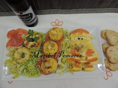 Tortilla con champiñon y bacon.