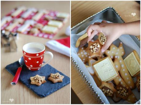 Galletas de mantequilla decoradas con chocolate y frutos secos