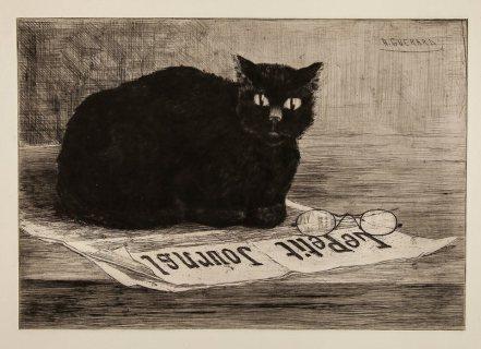 Gato negro en periódico. de Henri-Charles Guérard