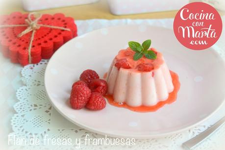 Flan casero de fresas frambuesas con leche, batido de frutas, postres sanos, meriendas sanas, postres para niños, frutas, frutos rojos, gelatina, Cocina con Marta