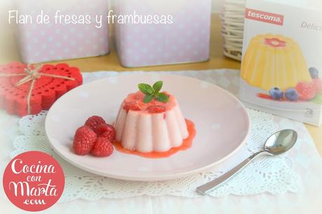 Flan casero de fresas frambuesas con leche, batido de frutas, postres sanos, meriendas sanas, postres para niños, frutas, frutos rojos, gelatina, Cocina con Marta