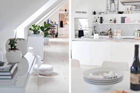 decoración comedores blancos decoblog estilo nórdico iluminación natural ventanas abuhardilladas Suelos de roble macizo pisos nórdicos distribución diáfana blog decoración mármol decoración de interiores 