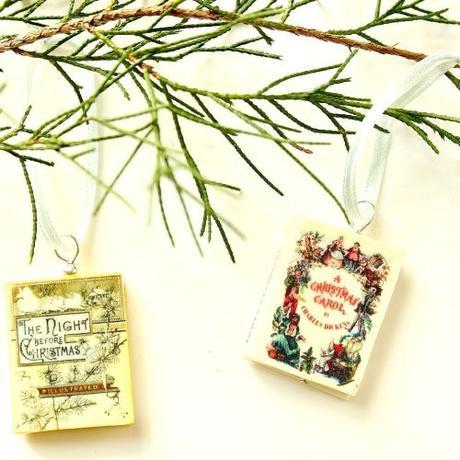 Christmas Mini Book Ornaments from Polymer Clay by Book Beads featuring A Christmas Carol and The Night Before Christmas (2 pc Pendant Set) Novelty Christmas Last Minute Gifts Decorations