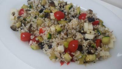 ARROZ CON CALABACIN, BERENJENA Y QUESO aliñado con orégano