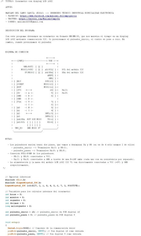Cronómetro con display LCD 1602