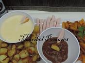 Calabaza patatas horno jamón pavo salsas queso barbacoa.